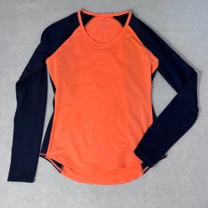 Athleta Running Wild Mix Crew Neck Shirt Small S Orange Blue Long Sleeve